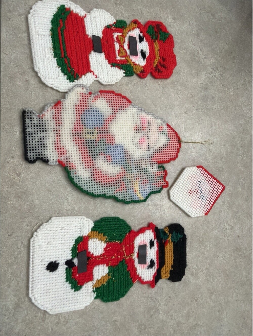 Vintage Christmas Needlepoint Plastic Canvas 10” Santa Snowman Snowwoman Lot 4 - Picture 6 of 6